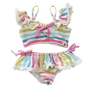 Cheeky Plum Rainbow Stripe Ruffle Bikini size 4T
